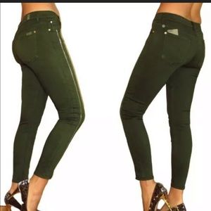 7 For All Mankind Skinny Crop Green Jeans Gold Zipper Size 27 New Army Green